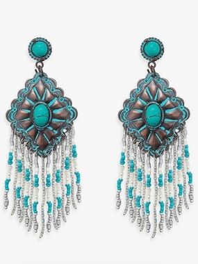 Myra Bag Angel Cliff Turquoise and Silver Fringe Earrings
